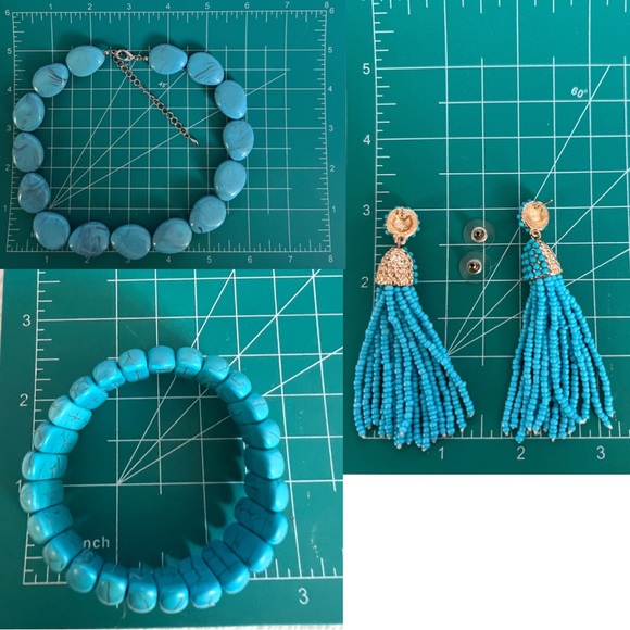 Turquoise Costume Jewelry, Necklace, Bracelet,& Drop Beaded earrings - Picture 14 of 15